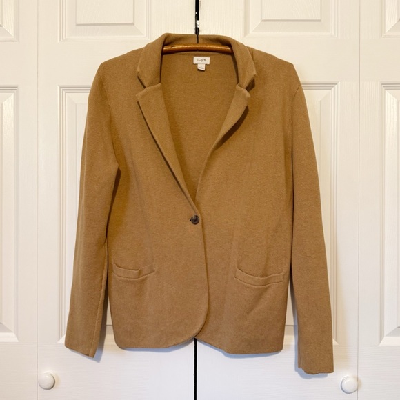 J. Crew Schoolboy Knit Sweater Blazer Large One Button Closure Tan Cotton - Picture 2 of 6